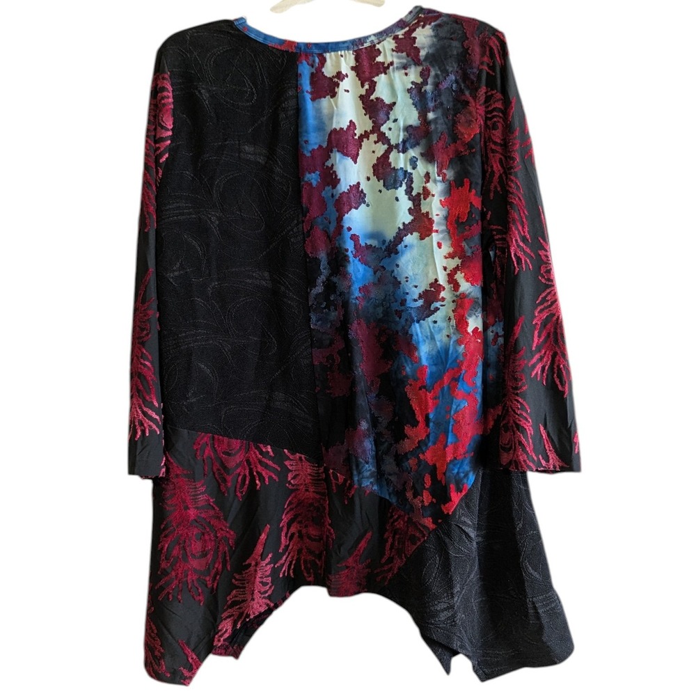 Calessa Womens XL Red‎ Blue Black Abstract Burnout Velvet Patchwork Tunic Top - Picture 2 of 15